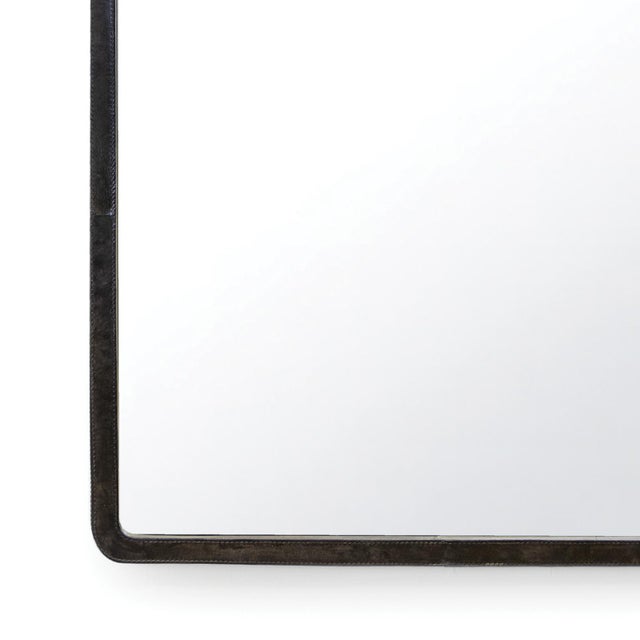 Knox Leather Rectangle Mirror, Black For Sale - Image 4 of 6