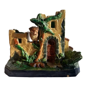Late 19th Century French Faience Pottery Pastille Burner House "Owl Watches Rabbit" Form