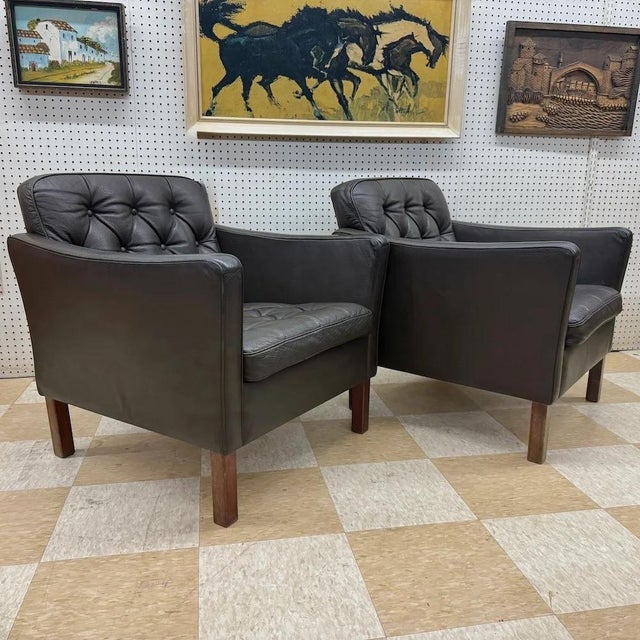 Black Mid 20th Century Danish Leather Armchairs - Pair For Sale - Image 8 of 10