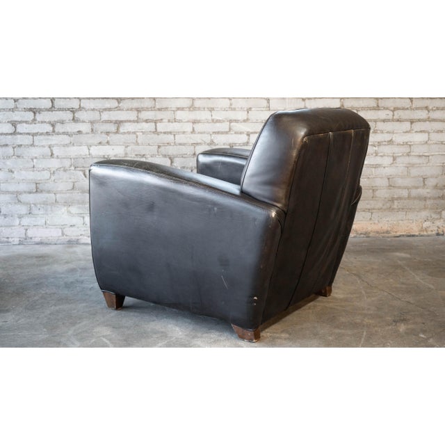 Restoration Hardware Art Deco Black Leather Club Chair & Ottoman For Sale - Image 13 of 14