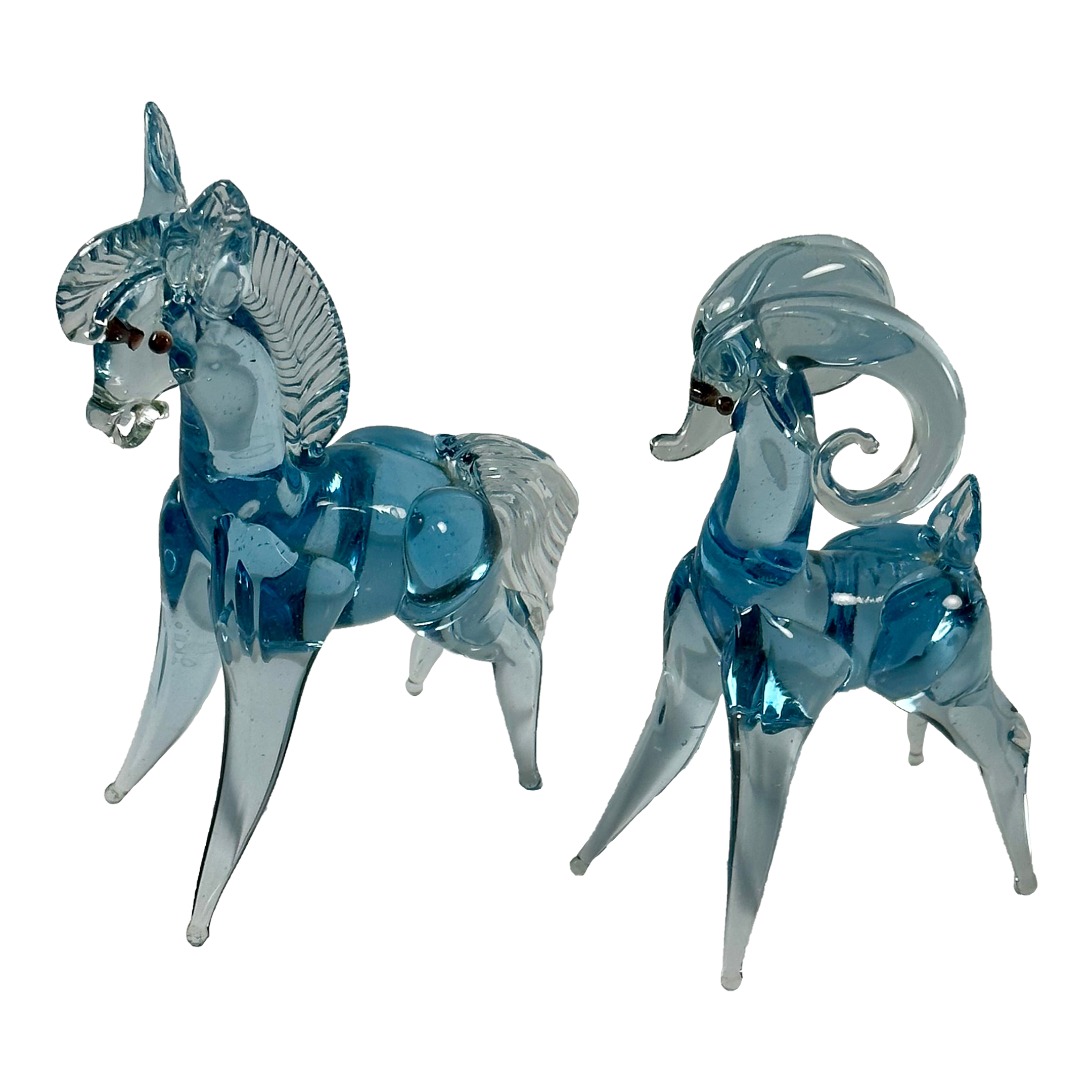 Vintage Seguso Murano Style Glass Pair Ram & Zebra Figurines