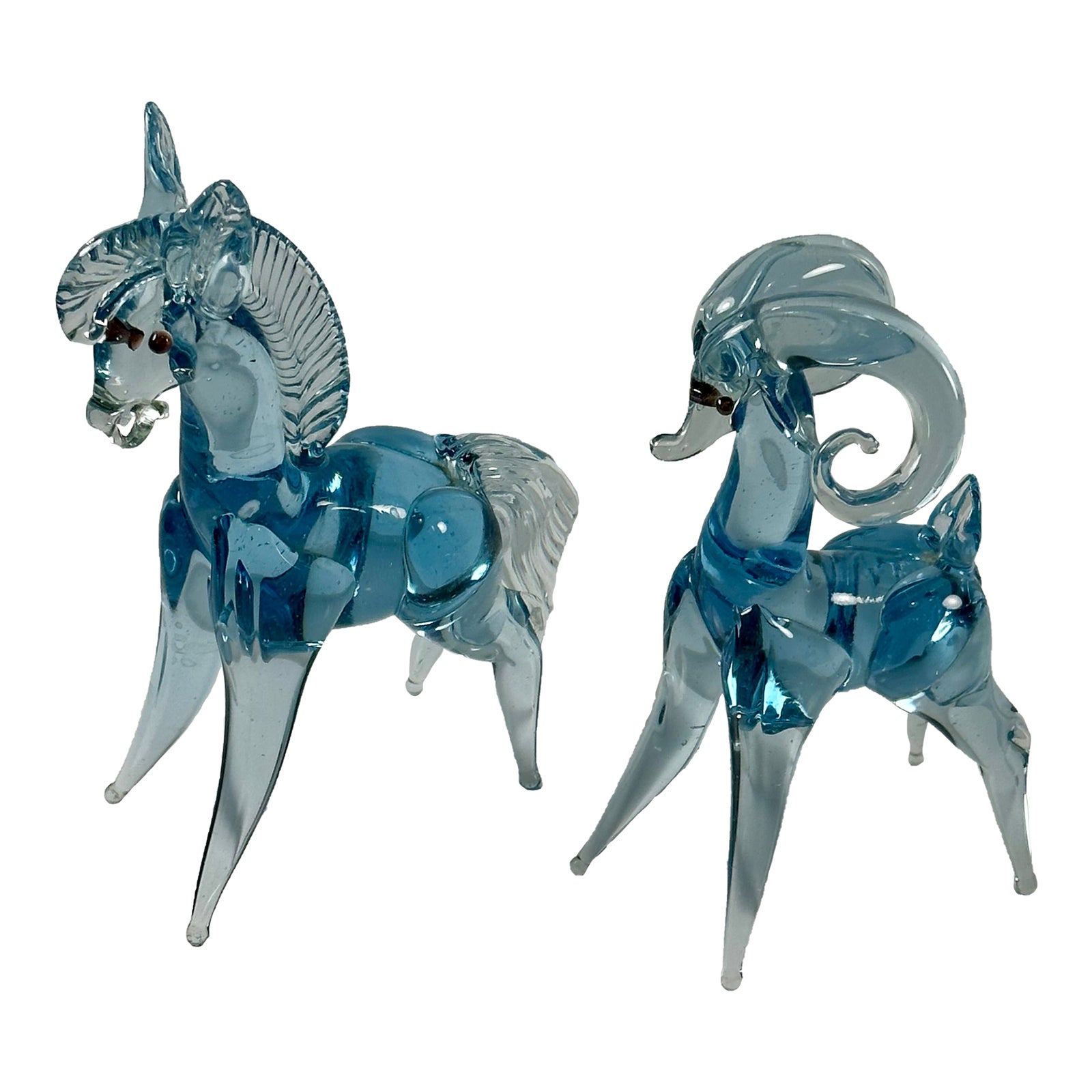 Vintage Seguso Murano Style Glass Pair Ram & Zebra Figurines