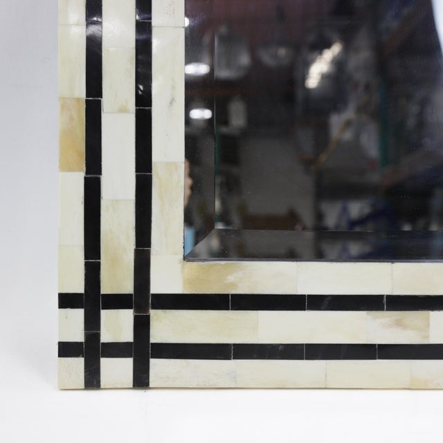 Contemporary Black and White Striped Bone Inlay Rectangular Mirror For Sale - Image 3 of 6