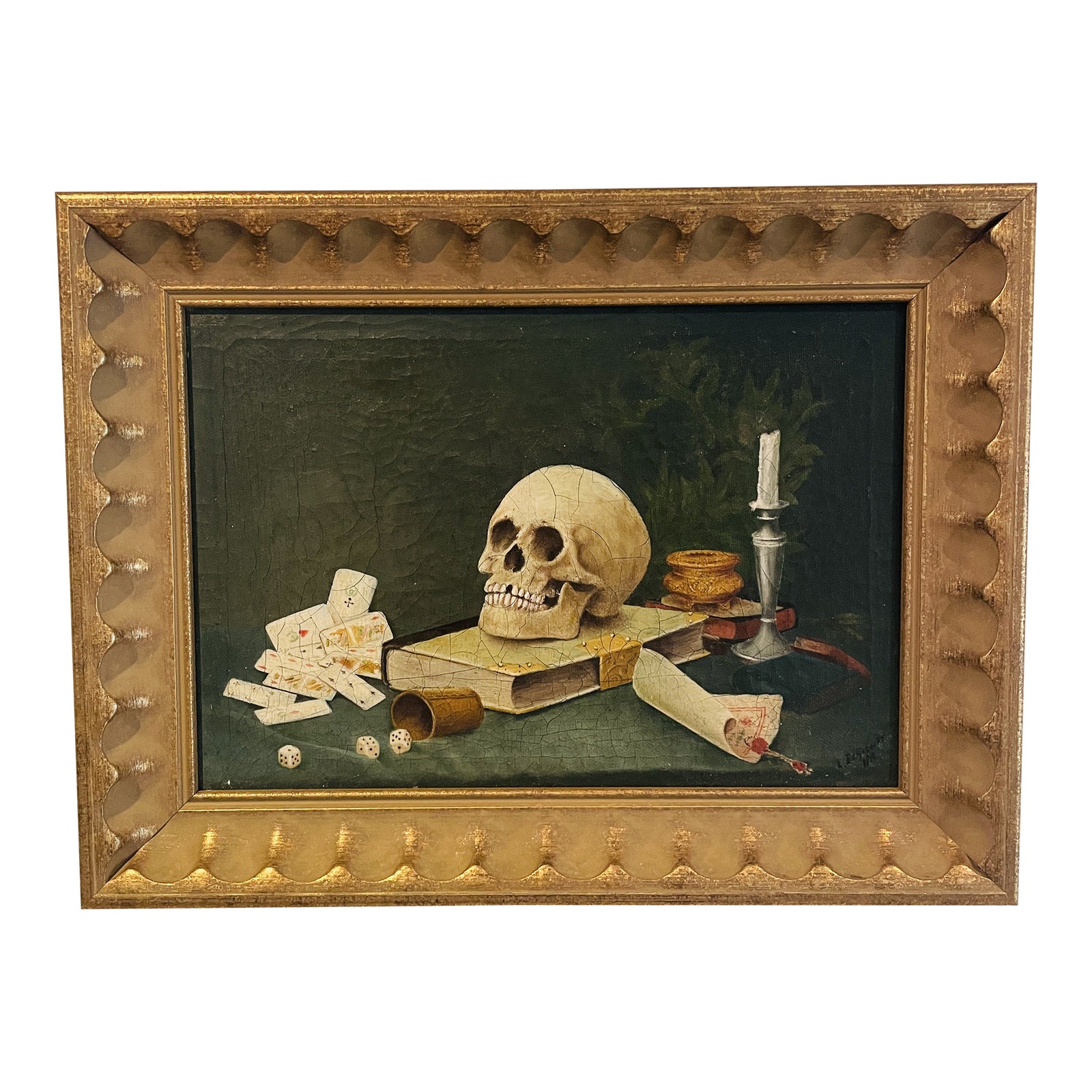 1910s French Memento Mori Skull Painting Chairish