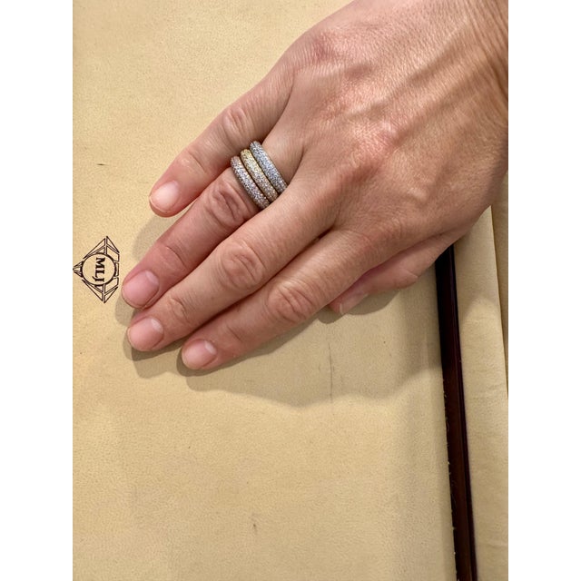 3 Carat Pave Set Diamond 3 Band in 14 Karat White , Yellow & Pink Gold , Size 7 For Sale - Image 14 of 18