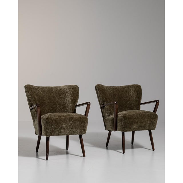 1940s Mid-Century Modern Green Wood Pair of Club Chairs For Sale - Image 12 of 13