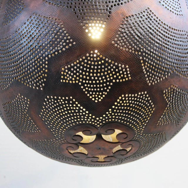Industrial Moorish Copper Globe Pendant Light Large For Sale - Image 3 of 7