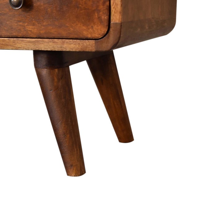Brown Compact Media Stand With Drawers and Open Storage For Sale - Image 8 of 8