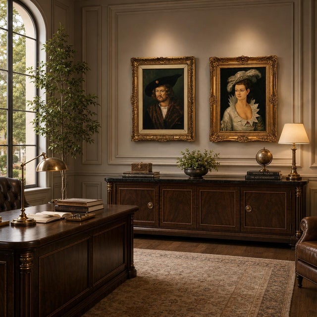 Stefan, Historical Portraits, Late 19th-Early 20th Century, Oil Paintings, Set of 2 For Sale - Image 8 of 14
