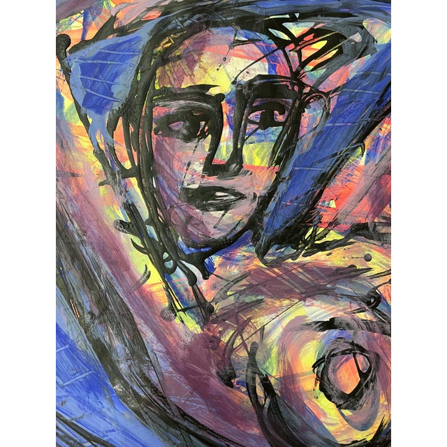 This expressive contemporary figurative painting by German artist Mathias Wunderlich depicts a dynamic nude female figure...