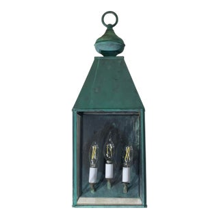 Single Solid Brass Vintage Wall Lantern 21”h X 7”.5w X 8”d For Sale