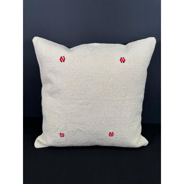 Turkish Hemp Pillow Cushion Natural Beige Red Cushion Cover 20"x20" For Sale - Image 4 of 4