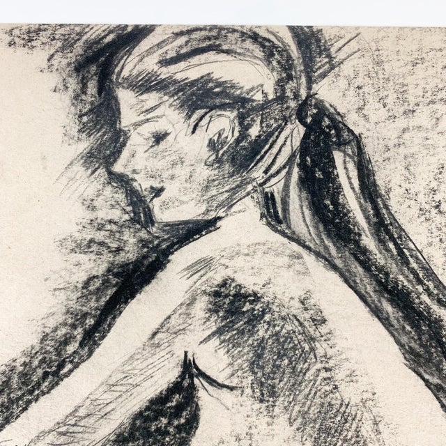 1970s Vintage Original Female Charcoal Paper Drawing Nude Art Signed Rosemarie Hahn For Sale - Image 5 of 8