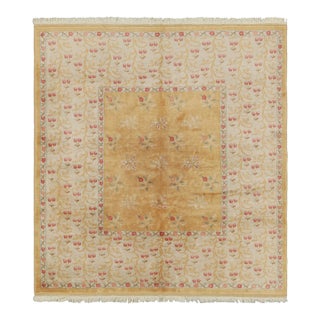 Vintage Oushak Rug Gold and Beige With Floral Patterns | Rug & Kilim For Sale