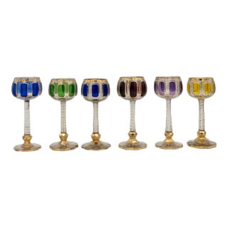 1950s Crystal Moser Goblets in Jewel Tones- Set of 6 For Sale