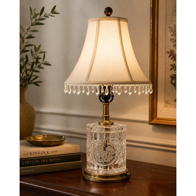 Late 20th Century Vintage Cut Crystal and Brass Table Lamp With Beaded Bell Shade For Sale - Image 5 of 5