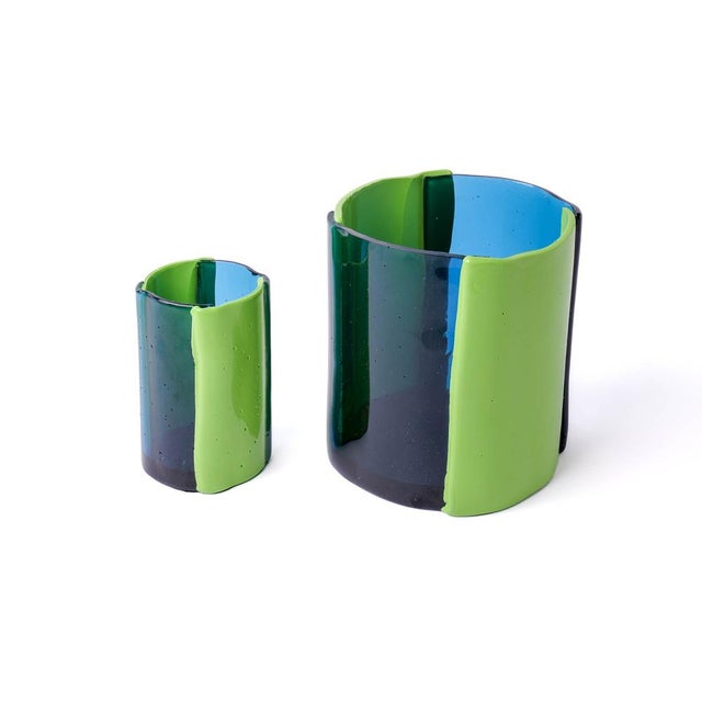 Four Lines Vase in Clear Light Blue by Enzo Mari for Corsi Design Factory For Sale - Image 6 of 7