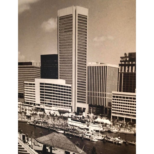 Realism Vintage 1977 Morton C. Tadder Baltimore Inner Harbor Signed Black & White Sepia Tone Large Cityscape Photograph For Sale - Image 3 of 12