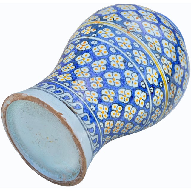 Early 20th Century Handmade Blue & Orange-Patterned Andalusian Ceramic Vase For Sale - Image 10 of 10