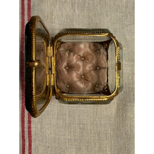 Metal Antique French Beveled Glass and Brass Jewelry Casket For Sale - Image 7 of 7
