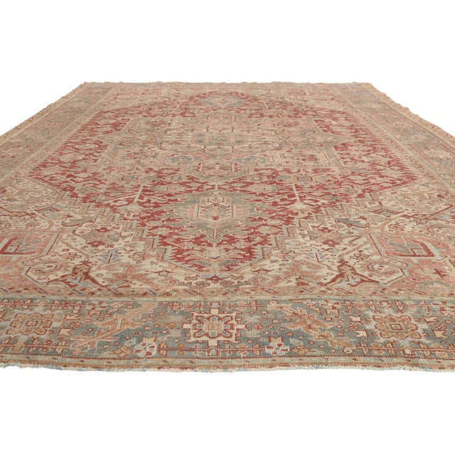 Rustic Antique Persian Heriz Rug, 09'04 X 13'00 For Sale - Image 3 of 10