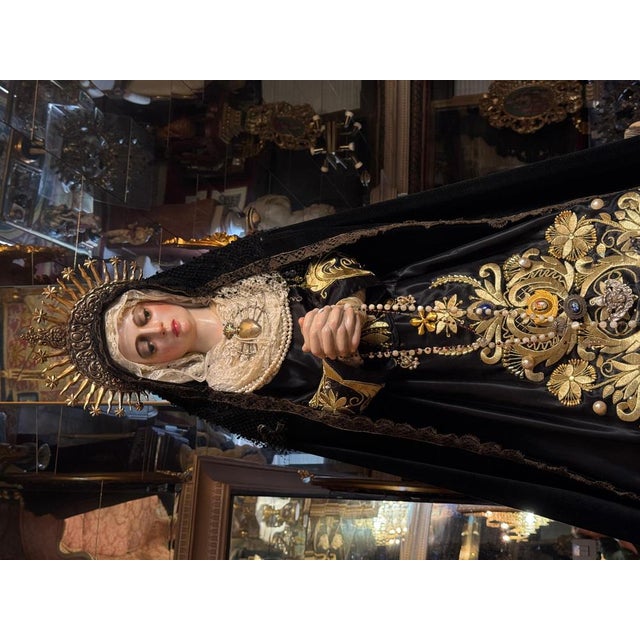 16th Century Castilian Virgin of Sorrow with 18th Century Silver Crown For Sale - Image 5 of 8
