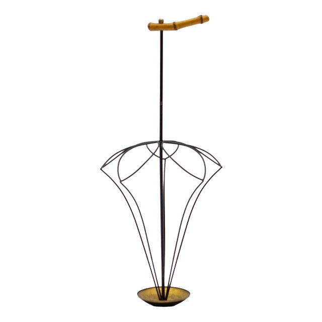 Mid-Century Modern String, Bamboo and Brass Umbrella Stand, Austria, 1950s For Sale