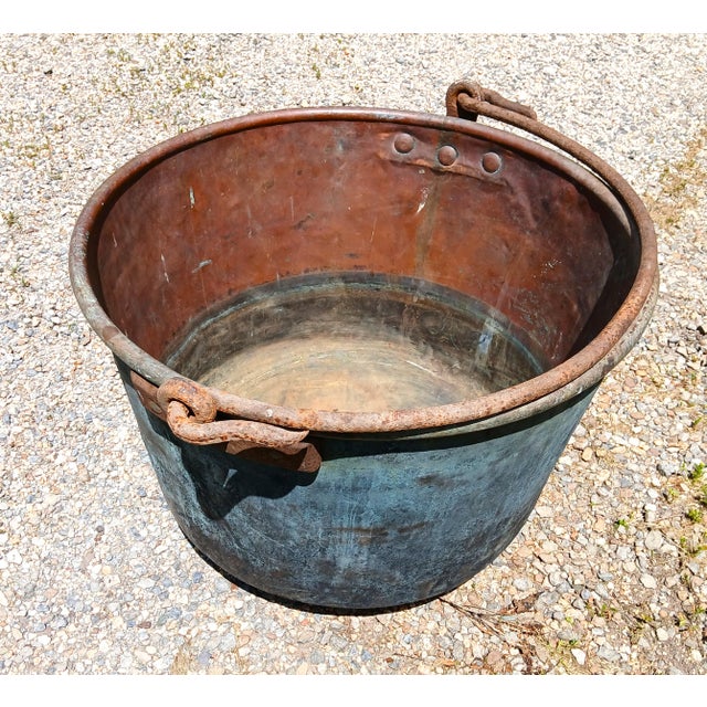 Antique Primitive Apple Butter Large Copper Kettle Vessel For Sale - Image 4 of 12