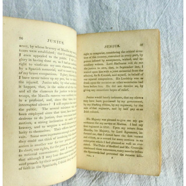 This 220-year-old, marbled-pocket-sized book is Vol. 1 of "The Letters of Junius" - was authored anonymously by a critic...