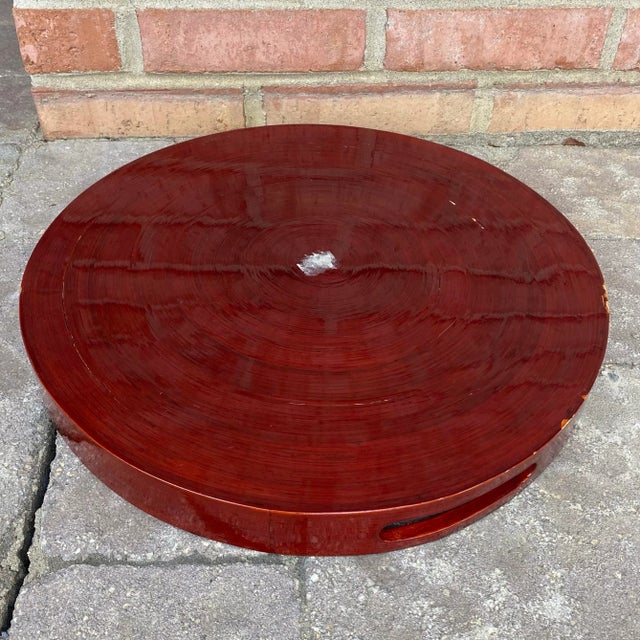Vintage Asian Red Lacquered Round Serving Tray For Sale - Image 11 of 12