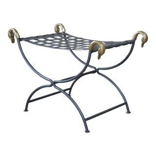 Vintage Regency Empire Style Curule Iron Figural Swan Bench After Maison Jansen For Sale