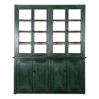 Large 19th Century English Painted Pine Glazed Bookcase For Sale