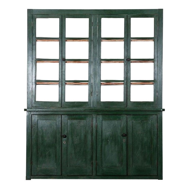 Large 19th Century English Painted Pine Glazed Bookcase For Sale