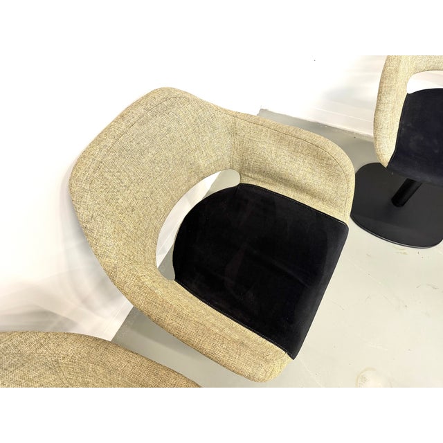 Swivel Armchairs with Organic Mottled Fabric Shells and Weighted Disc Bases, 1990s, Set of 6 For Sale - Image 14 of 18