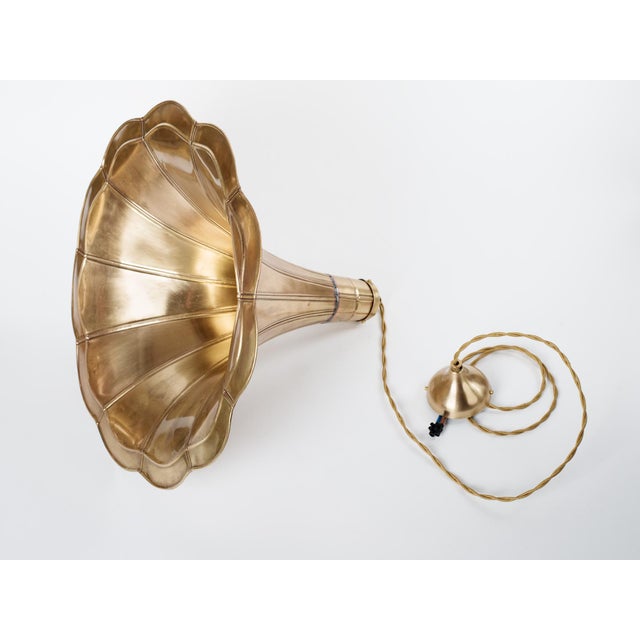 Mid-Century Modern Vintage Brass Gramophone Horn Pendant Light – Expertly Restored For Sale - Image 3 of 10