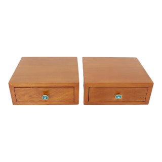 1960s Pair of Mid Century Floating Nightstands with Pepe Mendoza Pulls, Attributed For Sale