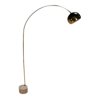 Mid-Century Italian Brass Marble Arc Floor Lamp For Sale