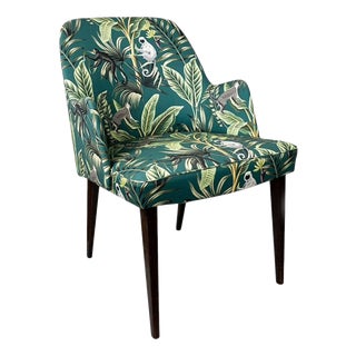 Mid-Century Armchair with Green Ape-Patterned Fabric from Thonet, Austria, 1950s For Sale