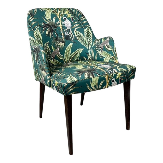 Mid-Century Armchair with Green Ape-Patterned Fabric from Thonet, Austria, 1950s For Sale