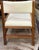 Mid Century Angular Wood Dining Chairs With Thick Linen Upholstery For Sale - Image 4 of 7