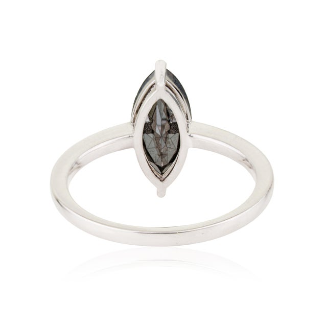 1.96ct Marquise Cut Black Diamond Solitaire Ring Size 4 in 14k White Gold For Sale - Image 9 of 15