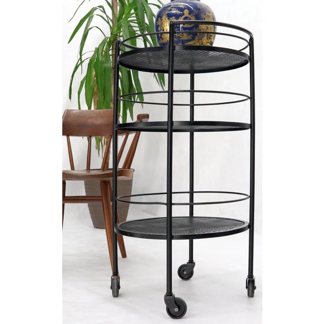 Mid 20th Century Round Three Tier Perforated and Wrought Iron Metal Serving Cart Tray For Sale - Image 5 of 11