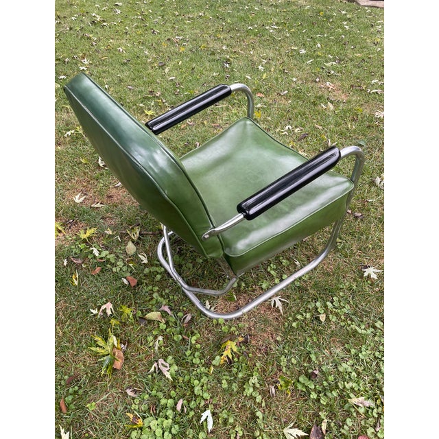 1930s Namco Art Deco Industrial Green Vinyl & Chrome Lounge Chair For Sale - Image 9 of 11