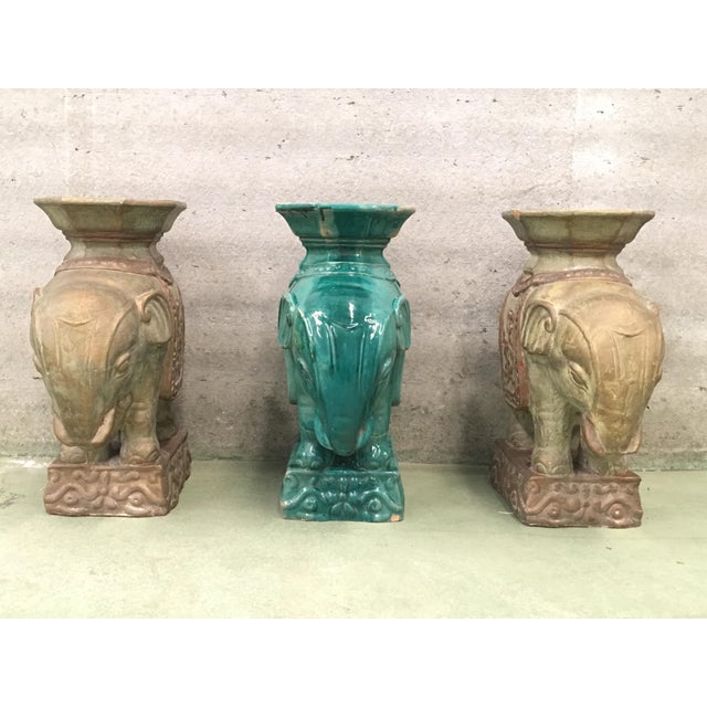 1940s Vintage Brown Terra Cotta Elephant Garden Planters - Set of 3 For Sale - Image 4 of 11