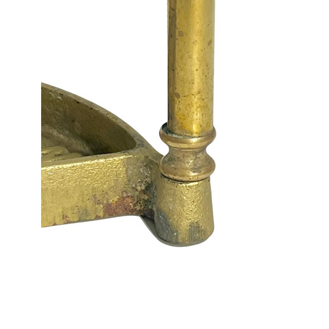 1970s Vintage Cast Brass Demi Lune Umbrella Stick Stand With Pineapple Finials For Sale - Image 5 of 17