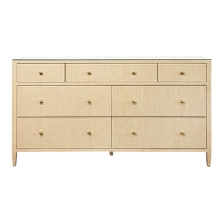 Matthew Izzo Home Carnegie Natural Grasscloth Seven Drawer Chest With Brass Knobs For Sale