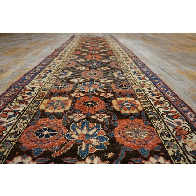 Tribal 1870s Brown Geometric Tribal Antique North West Persian Rug 3'8" X 13'0" Knotted Wool Carpet For Sale - Image 3 of 10