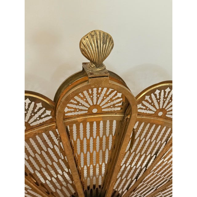 Vintage Brass Peacock Folding Fireplace Screen With Shell Motif For Sale - Image 9 of 12