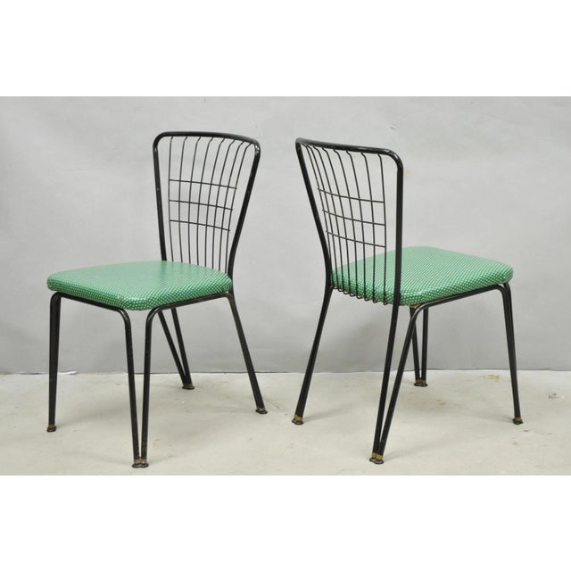 Vintage Daystrom Mid Century Modern Black Metal Kitchenette Dining Side Chairs with Green Upholstery - Set of 6. Circa Mid...