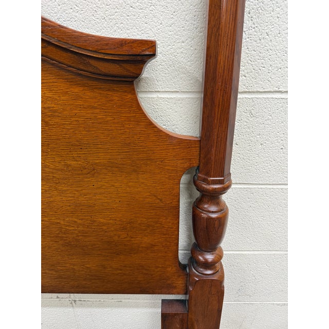 Vintage Convertible Queen or Full Size Colonial Revival Oak Four Poster Bed For Sale - Image 11 of 13